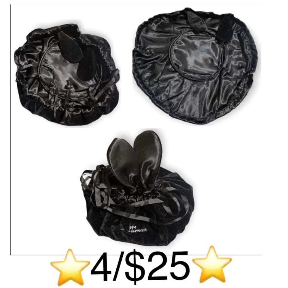 Loha Travel Makeup Bag Lay & Play Black Bunny Ears Drawstring Makeup Travel Bag